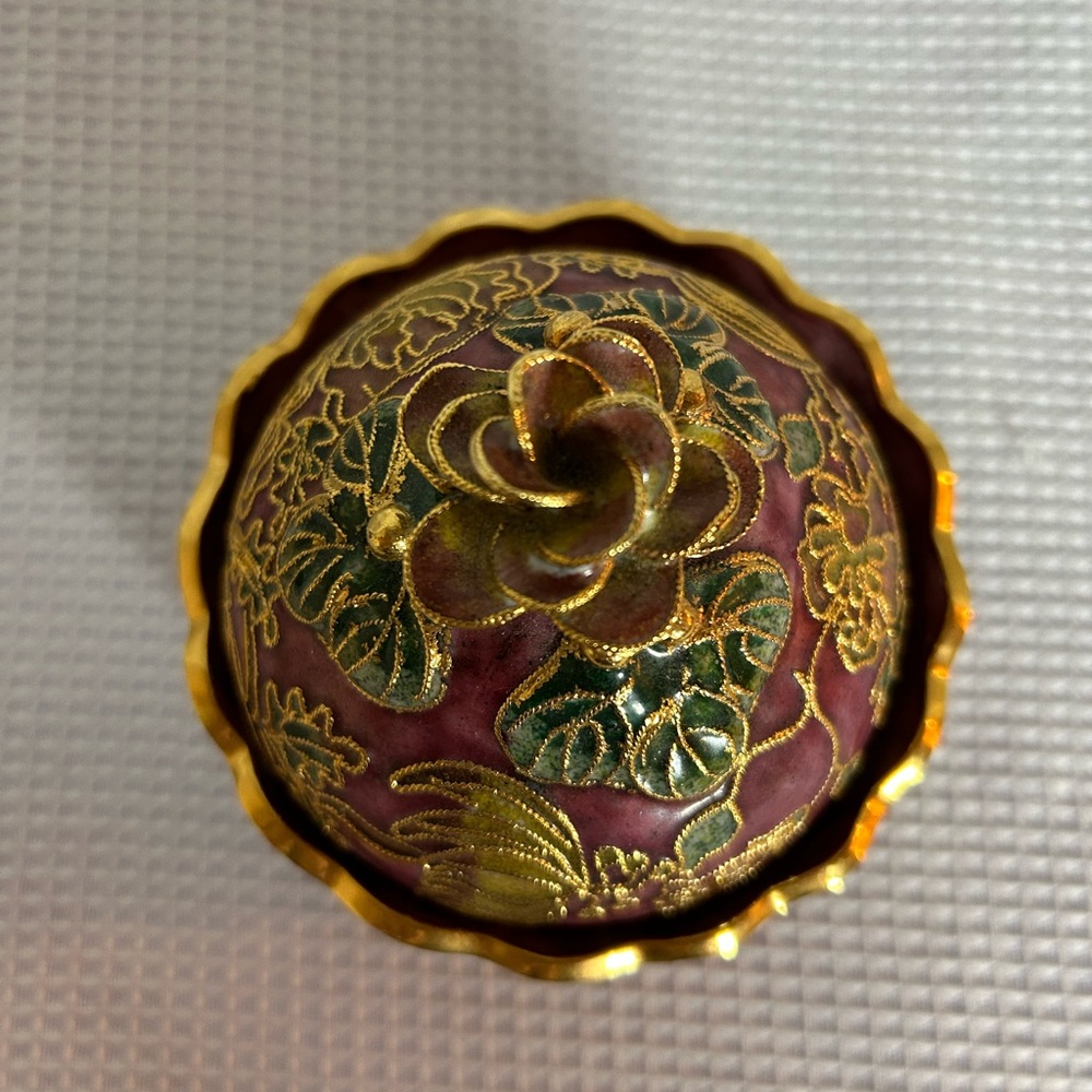 Vintage Cloisonné red rose trinket box - Picture 5 of 8